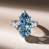 Three Stone Marquise Cut Blue Simulated Sapphire Engagement Ring in Sterling Silver