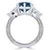 Three Stone Marquise Cut Blue Simulated Sapphire Engagement Ring in Sterling Silver