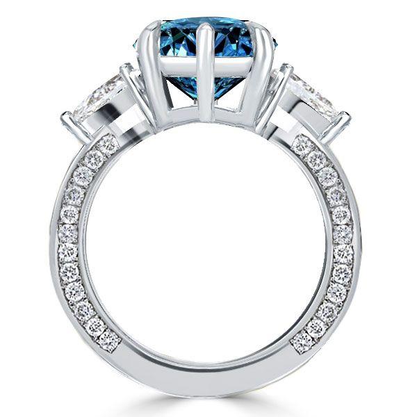 Three Stone Marquise Cut Blue Simulated Sapphire Engagement Ring in Sterling Silver