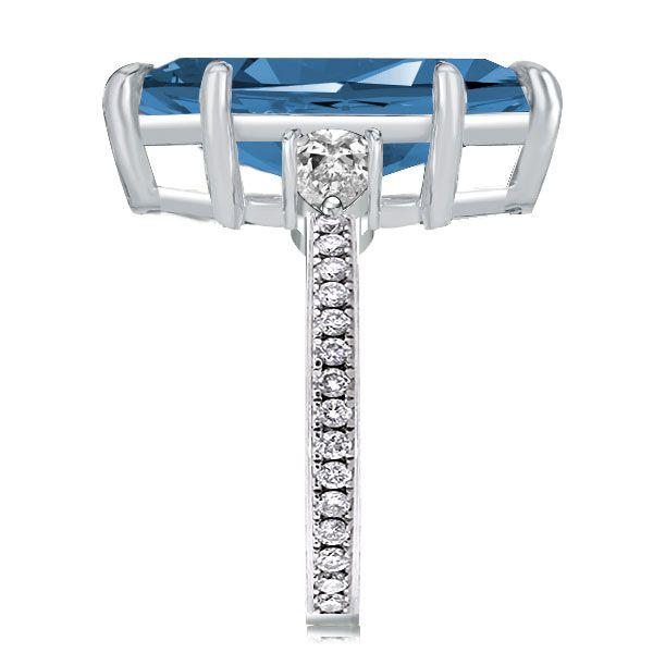 Three Stone Marquise Cut Blue Simulated Sapphire Engagement Ring in Sterling Silver