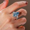 Three Stone Marquise Cut Blue Simulated Sapphire Engagement Ring in Sterling Silver