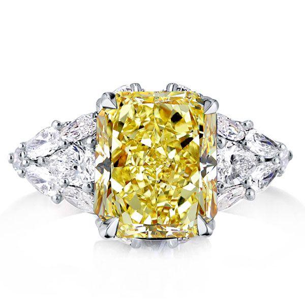 Radiant & Pear Cut Yellow Sapphire Engagement Ring - Sterling Silver