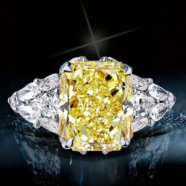 Radiant & Pear Cut Yellow Sapphire Engagement Ring - Sterling Silver