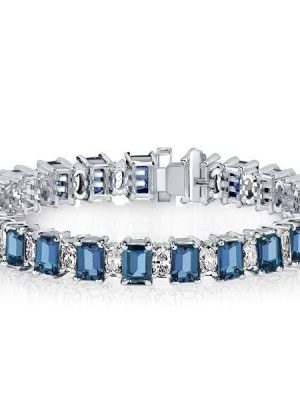 Emerald Cut Blue Topaz Tennis Bracelet in Sterling Silver - 16.15 CT. TW
