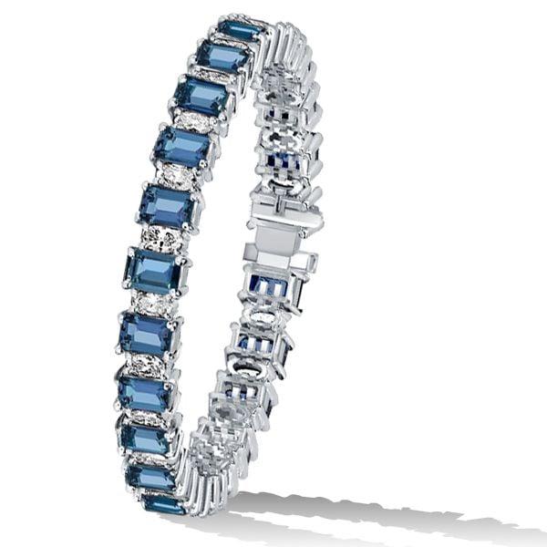Emerald Cut Blue Topaz Tennis Bracelet in Sterling Silver - 16.15 CT. TW