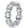 Emerald & White Sapphire Eternity Band in Sterling Silver