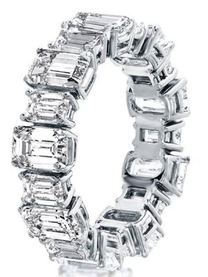 Emerald & White Sapphire Eternity Band in Sterling Silver