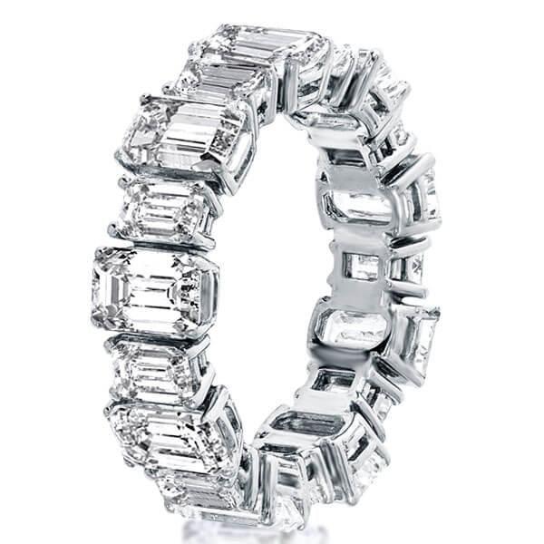 Emerald & White Sapphire Eternity Band in Sterling Silver