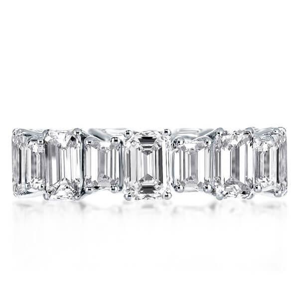 Emerald & White Sapphire Eternity Band in Sterling Silver