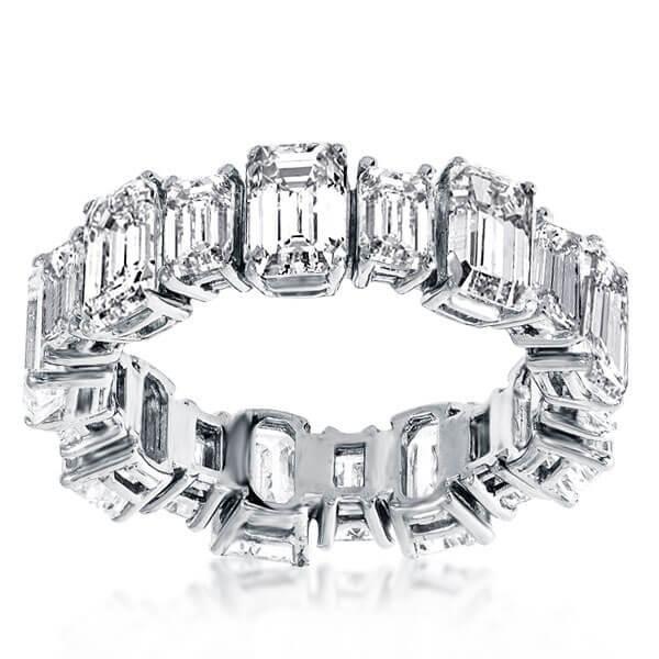 Emerald & White Sapphire Eternity Band in Sterling Silver