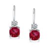 Dangle Ruby Drop Earrings for Women in 925 Sterling Silver with Cushion and Round Cut Gemstones