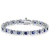 Blue and White Sapphire Tennis Bracelet in Rhodium Plated 925 Sterling Silver