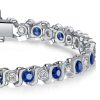Blue and White Sapphire Tennis Bracelet in Rhodium Plated 925 Sterling Silver