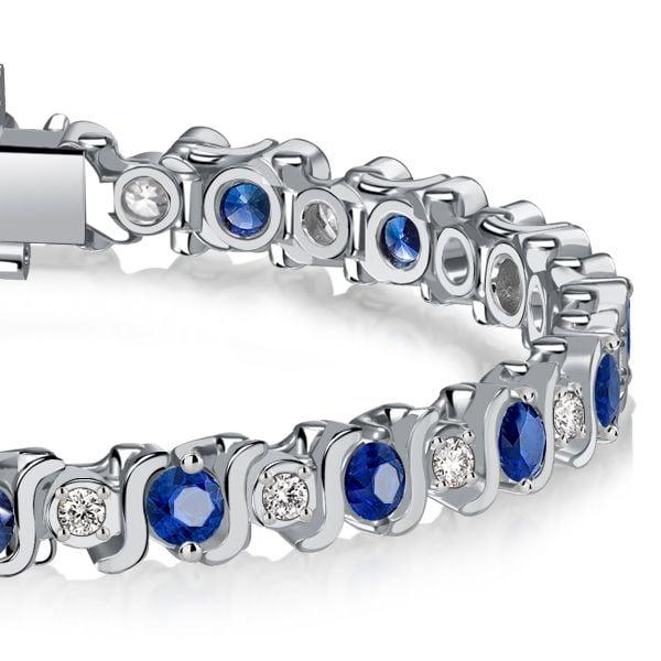 Blue and White Sapphire Tennis Bracelet in Rhodium Plated 925 Sterling Silver