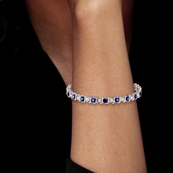 Blue and White Sapphire Tennis Bracelet in Rhodium Plated 925 Sterling Silver