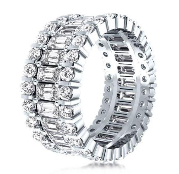 Triple Row Cubic Zirconia Wedding Band in Sterling Silver (8.06 ctw)