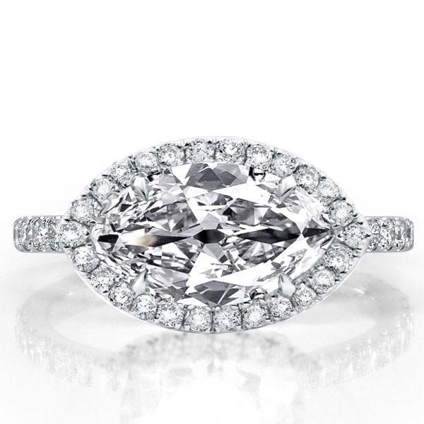 Marquise Halo Engagement Ring - 925 Sterling Silver, 2.50 CT Center Stone