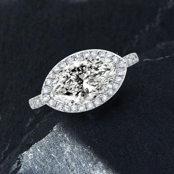 Marquise Halo Engagement Ring - 925 Sterling Silver, 2.50 CT Center Stone