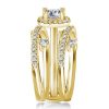 Round Cut Halo Engagement Ring Set for Women, 2.16CT TW, 18K Gold Plated Sterling Silver