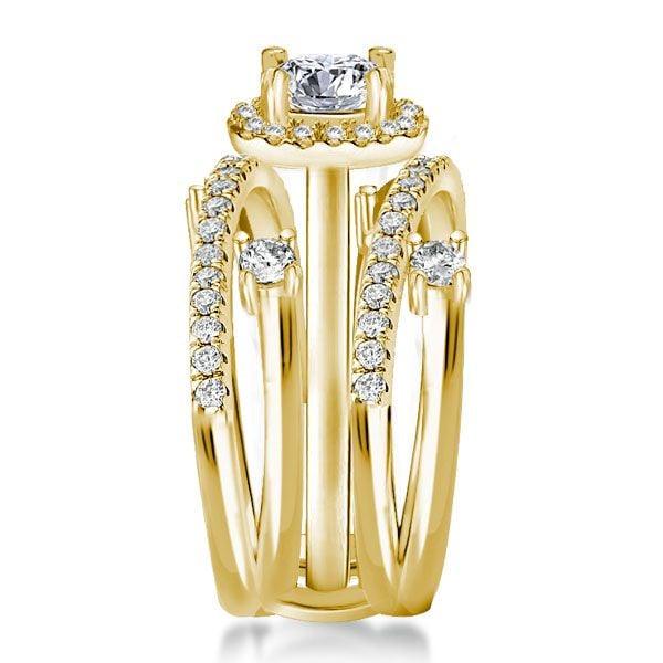 Round Cut Halo Engagement Ring Set for Women, 2.16CT TW, 18K Gold Plated Sterling Silver