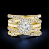 Round Cut Halo Engagement Ring Set for Women, 2.16CT TW, 18K Gold Plated Sterling Silver