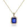 Halo Blue Emerald Pendant Necklace - 925 Sterling Silver, 3.00 CT Gem