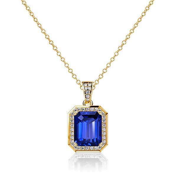 Halo Blue Emerald Pendant Necklace - 925 Sterling Silver, 3.00 CT Gem