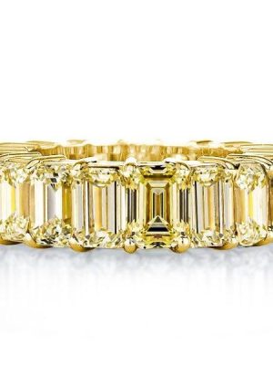8.50 CT. TW. Golden Emerald Topaz Eternity Wedding Band | 18K Gold Plated Sterling Silver