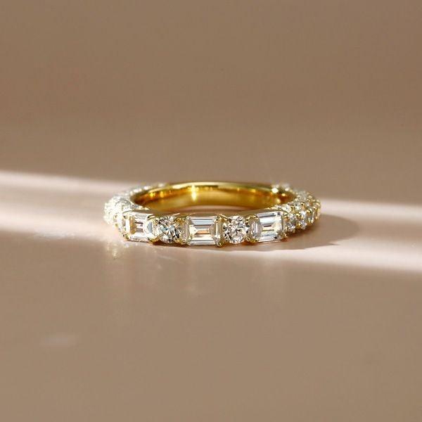 2.05 CT. TW. Emerald & Round Cut White Sapphire Band Ring in 18K Gold Plated Sterling Silver