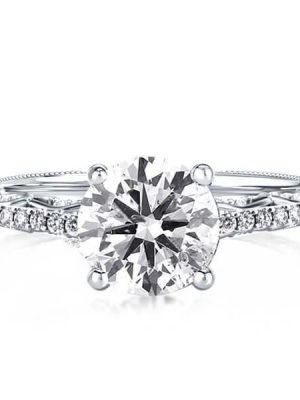 MV-9BD63CABEE0D-1 Sterling Silver Engagement Ring with Milgrain Leaf Joint Design and Thin Band