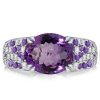 Oval Cut Amethyst Engagement Ring for Women in 925 Sterling Silver with Rhodium Finish