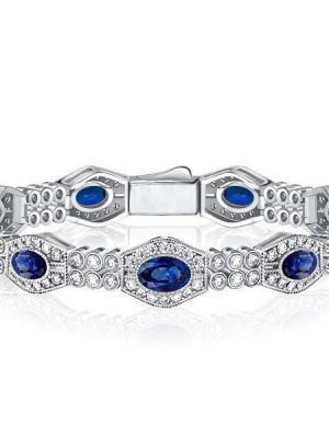 Art Deco Blue Sapphire Bracelet - 925 Sterling Silver Wedding Bracelet
