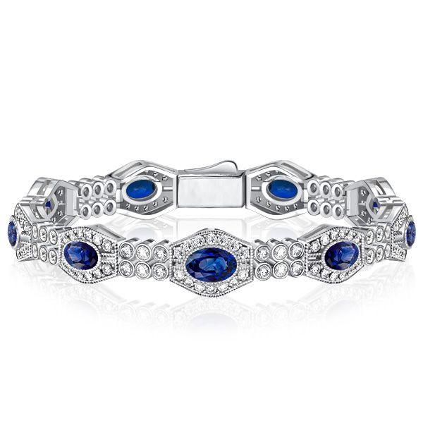 Art Deco Blue Sapphire Bracelet - 925 Sterling Silver Wedding Bracelet