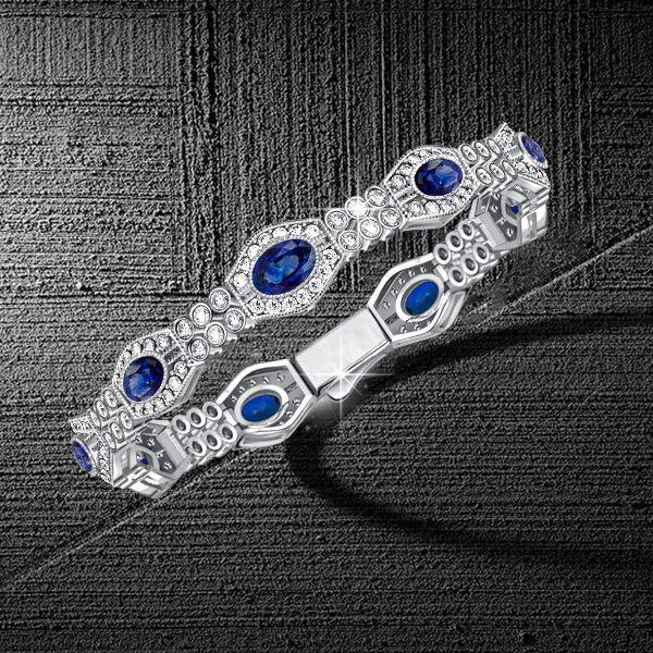 Art Deco Blue Sapphire Bracelet - 925 Sterling Silver Wedding Bracelet