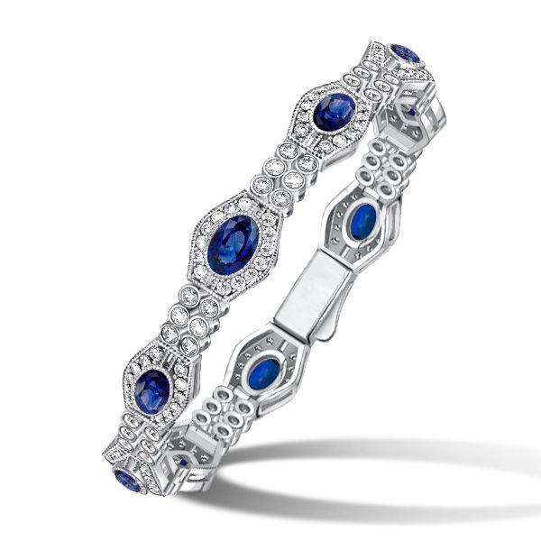 Art Deco Blue Sapphire Bracelet - 925 Sterling Silver Wedding Bracelet