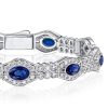 Art Deco Blue Sapphire Bracelet - 925 Sterling Silver Wedding Bracelet