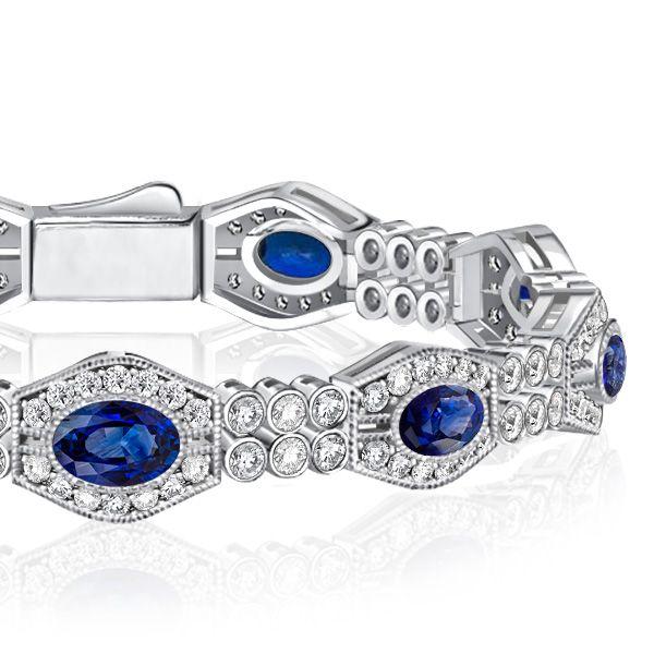 Art Deco Blue Sapphire Bracelet - 925 Sterling Silver Wedding Bracelet