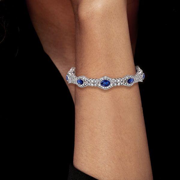 Art Deco Blue Sapphire Bracelet - 925 Sterling Silver Wedding Bracelet