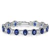 Sterling Silver Blue Oval & Baguette Cut CZ Tennis Bracelet for Women