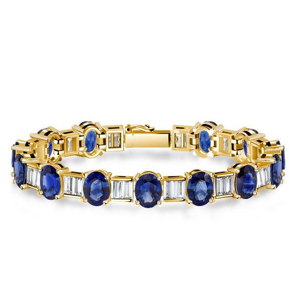 Sterling Silver Blue Oval & Baguette Cut CZ Tennis Bracelet for Women