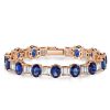Sterling Silver Blue Oval & Baguette Cut CZ Tennis Bracelet for Women
