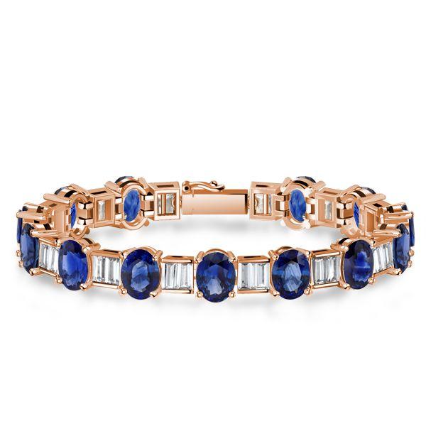 Sterling Silver Blue Oval & Baguette Cut CZ Tennis Bracelet for Women