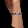 Sterling Silver Blue Oval & Baguette Cut CZ Tennis Bracelet for Women