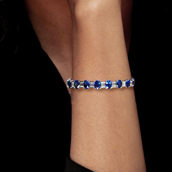 Sterling Silver Blue Oval & Baguette Cut CZ Tennis Bracelet for Women