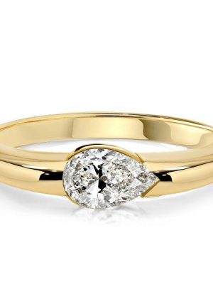 Pear Cut Engagement Ring - East West Setting, 18K Gold Plated Sterling Silver - Travel Friendly