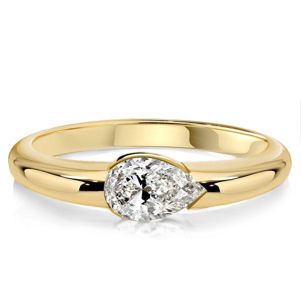 Pear Cut Engagement Ring - East West Setting, 18K Gold Plated Sterling Silver - Travel Friendly