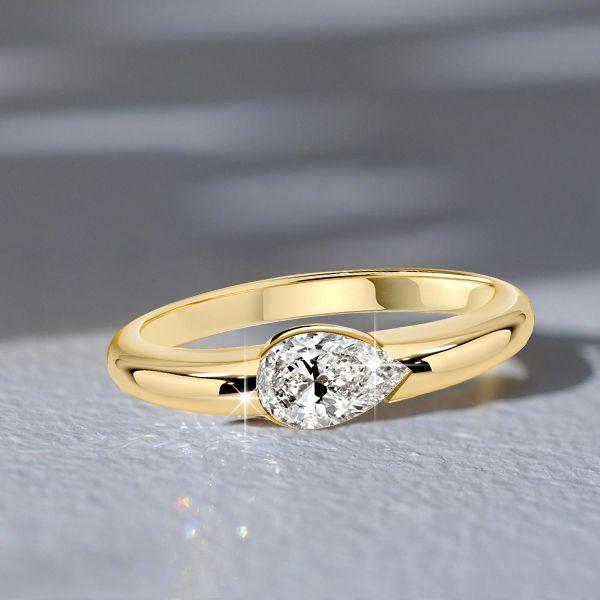 Pear Cut Engagement Ring - East West Setting, 18K Gold Plated Sterling Silver - Travel Friendly