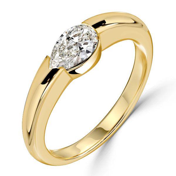 Pear Cut Engagement Ring - East West Setting, 18K Gold Plated Sterling Silver - Travel Friendly