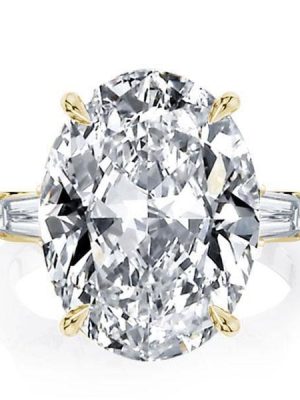 Golden Oval 3-Stone Engagement Ring - 18K Gold Plated Sterling Silver