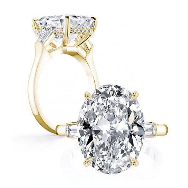 Golden Oval 3-Stone Engagement Ring - 18K Gold Plated Sterling Silver